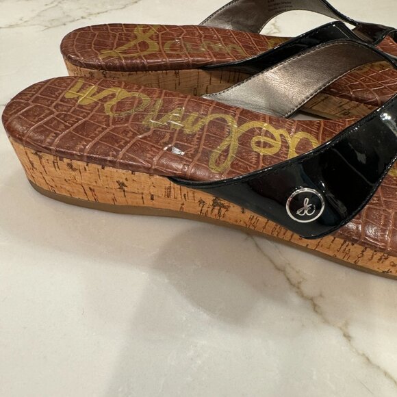 Sam Edelman Tanya Cork Wedge Sandals Women Size 8 Black Brown Thong Flip Flops - Picture 3 of 8